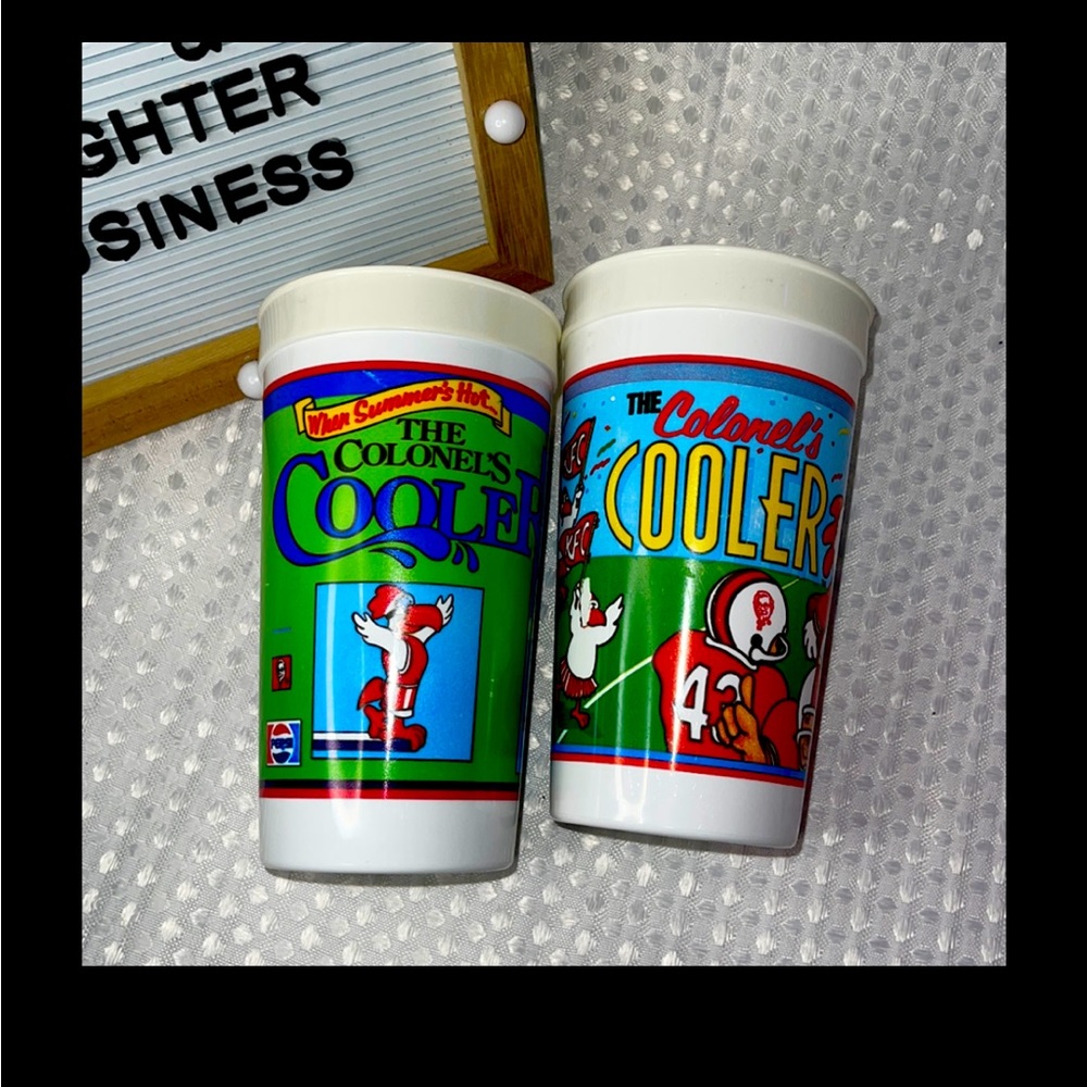Lot Of 2 Kentucky Fried Chicken Plastic Cup  THE COLONEL'S COOLER Football/swim.